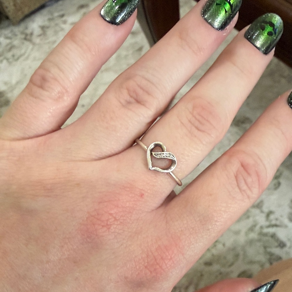 Pandora Silver Heart Ring with Sparkling Accents